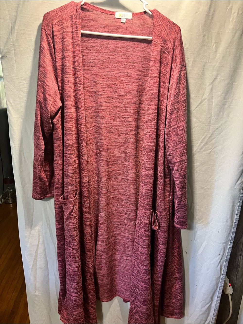 2xlWomen's Open-Front Long Cardigan Dress in Heathered Rose